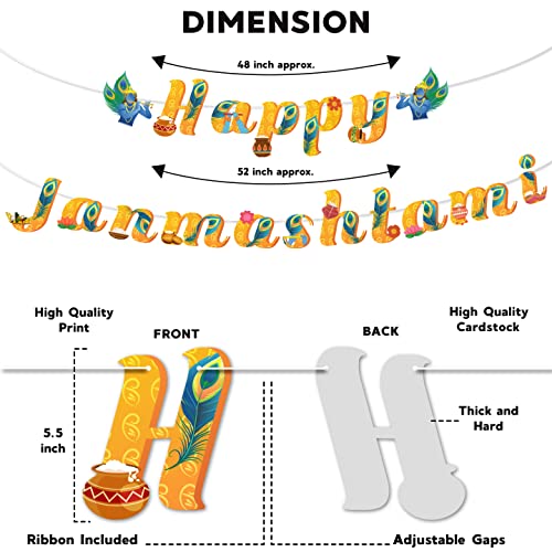 Festiko 1 Pc Happy Janmashtami Banner With Ribbon, Hanging Decoration Supplies, Janmashtami Celebration Supplies, 10 Cm - Image 3