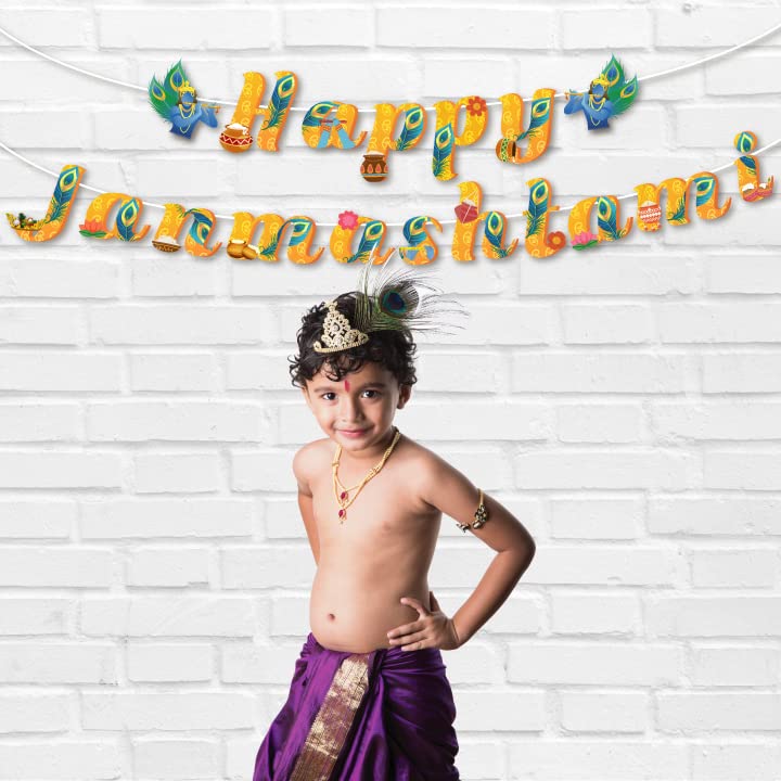 Festiko 1 Pc Happy Janmashtami Banner With Ribbon, Hanging Decoration Supplies, Janmashtami Celebration Supplies, 10 Cm - Image 5