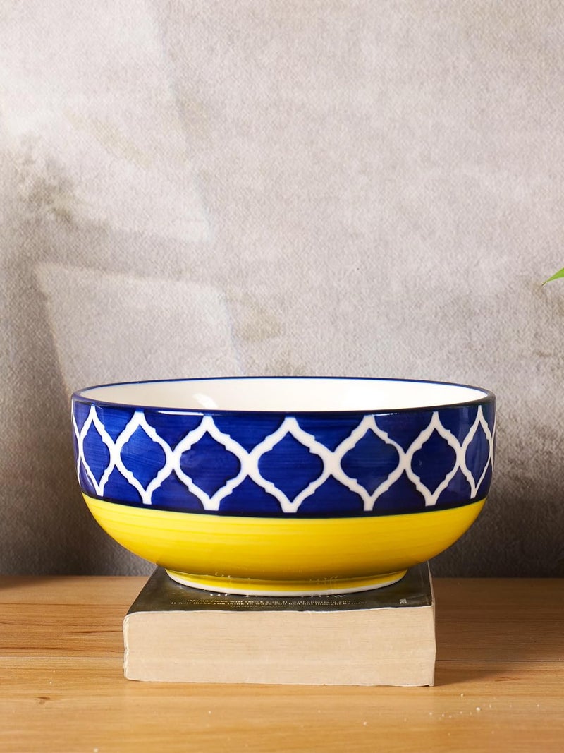 Niyara Stoneware Handmade Ceramic Stylish Premium Serving Bowls/Salad Tray Microwave Dishwasher Safe Set of 4 (Yellow Moroccan Print) - Image 4