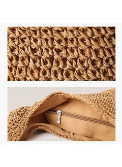 QTKJ Hand-woven Soft Large Straw Shoulder Bag Boho Straw Handle Tote Retro Summer Beach Bag Rattan Handbag (Khaki)  - Image 4