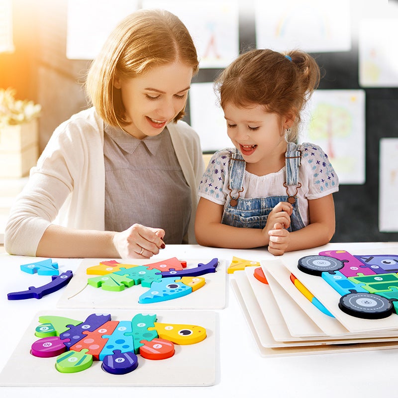 لعبة بازل ديناصور خشبية ثلاثية الأبعاد للأطفال تعليم مبكر حركة رقمية شكل حيوانات ألعاب تعليمية - Image 5