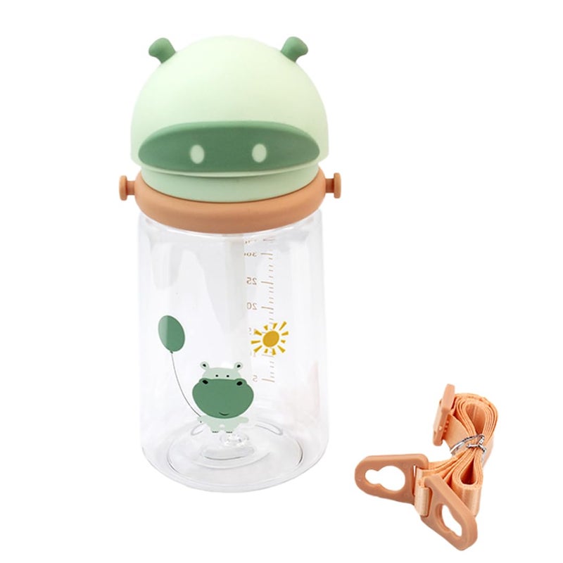 ATTRO Doddle Kid 450ml Water Bottle with Flip top Lid, Straw & Detachable Nylon Strap BPA Free, Leak Proof ideal for Kids - Green, Plastic - Image 1