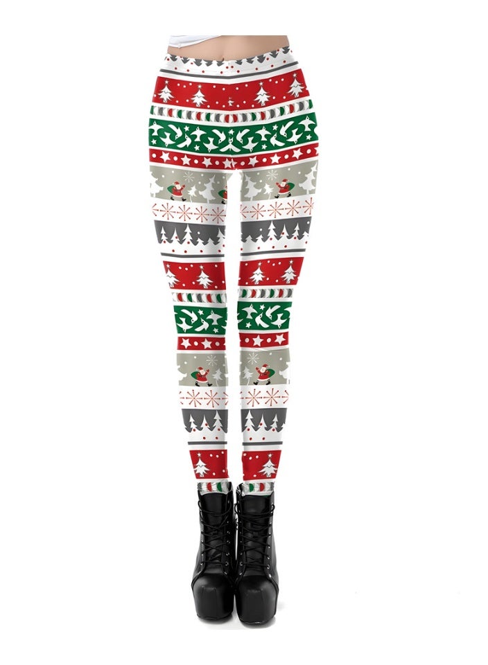 Loquat Womens Printed Christmas Leggings High Waist Xmas Tight Holiday Skinny Pants - Image 1