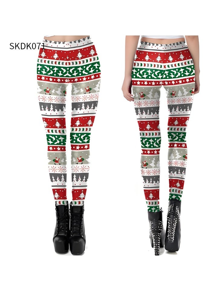 Loquat Womens Printed Christmas Leggings High Waist Xmas Tight Holiday Skinny Pants - Image 2