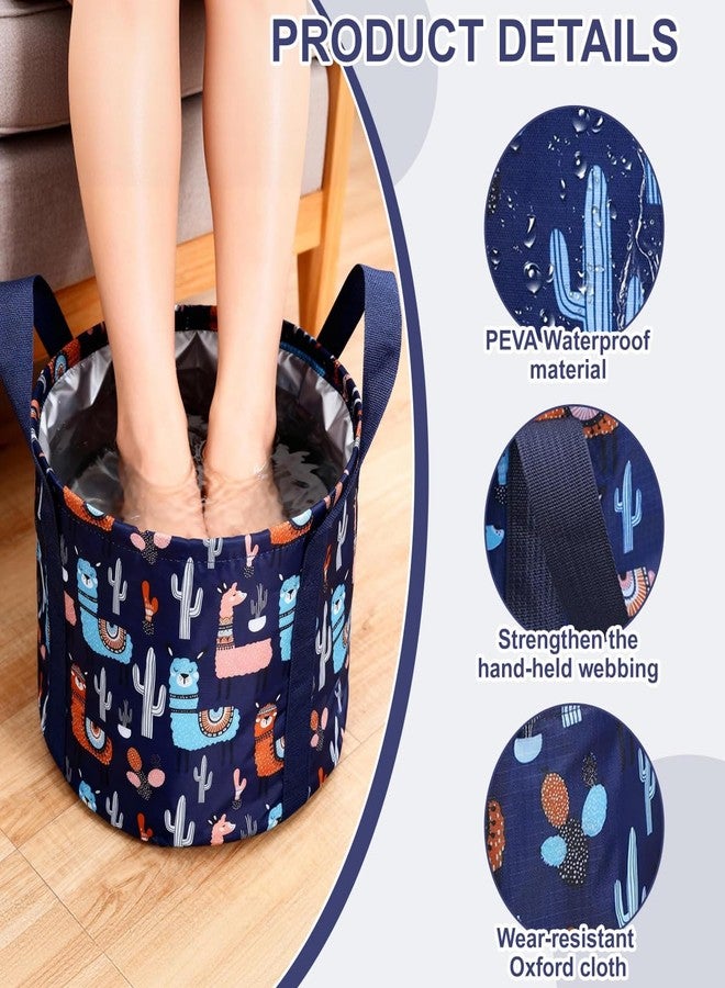 VANTOBEST 15L 10.6×7.1in Oxford Fabric Collapsible Foot Soaking Tub, Navy Blue Foldable Foot Bath Basin with Handles, Multi-Function Foot Spa Bucket for Home, Travel, Camping & Outdoor - Image 3