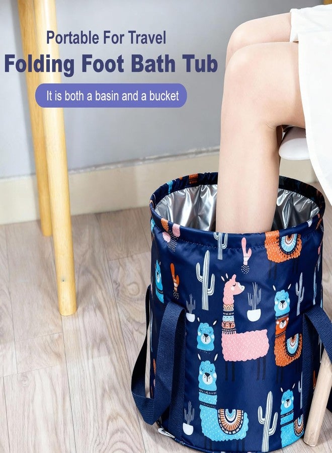 VANTOBEST 15L 10.6×7.1in Oxford Fabric Collapsible Foot Soaking Tub, Navy Blue Foldable Foot Bath Basin with Handles, Multi-Function Foot Spa Bucket for Home, Travel, Camping & Outdoor - Image 5