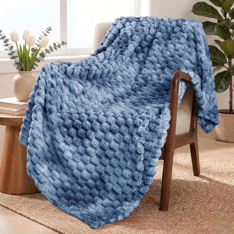 Extra Large Soft Fleece Throw Blanket, 50x70 Inches Stylish Jacquard Throw Blanket for Couch, Fuzzy Cozy Lightweight for All Season, Tie-dye Stone Blue - Image 1