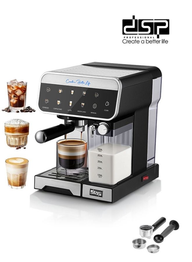 DSP Espresso Coffee Maker,20 Bar Coffee Machine with Milk Frother,1.5Litter,Auto Shut-Off, Espresso, Cappuccino, Latte Maker, Touchscreen Coffee Maker for Home and Office,1350 W, Black/Silver - Image 1