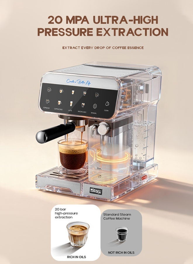 DSP Espresso Coffee Maker,20 Bar Coffee Machine with Milk Frother,1.5Litter,Auto Shut-Off, Espresso, Cappuccino, Latte Maker, Touchscreen Coffee Maker for Home and Office,1350 W, Black/Silver - Image 4