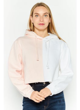 Women Hooded Long Sleeves Two-Toned Sweatshirt, Pink