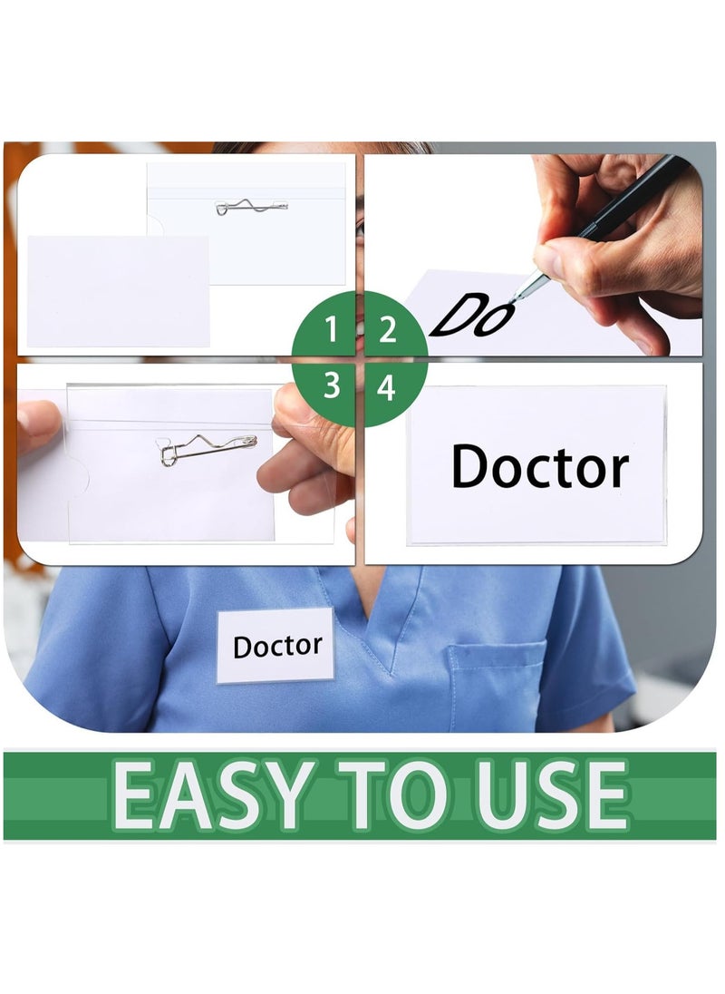 SYOSI - Name Badge Holders, Pin Style Plastic Name Tags Name Badge Holders ID Name Tags with Clips Horizontal Name Badge Holder 3.54 x 2.16 inch, 50 Pcs - Image 1