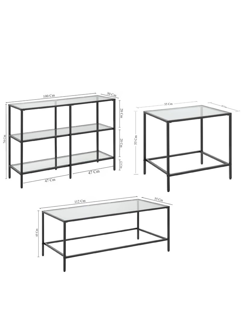 YINZUO Coffee and Console Table Glass and Metal Table Set – Console, Coffee, and Side Tables for Modern Living Spaces, Available Individually and Set - Image 2