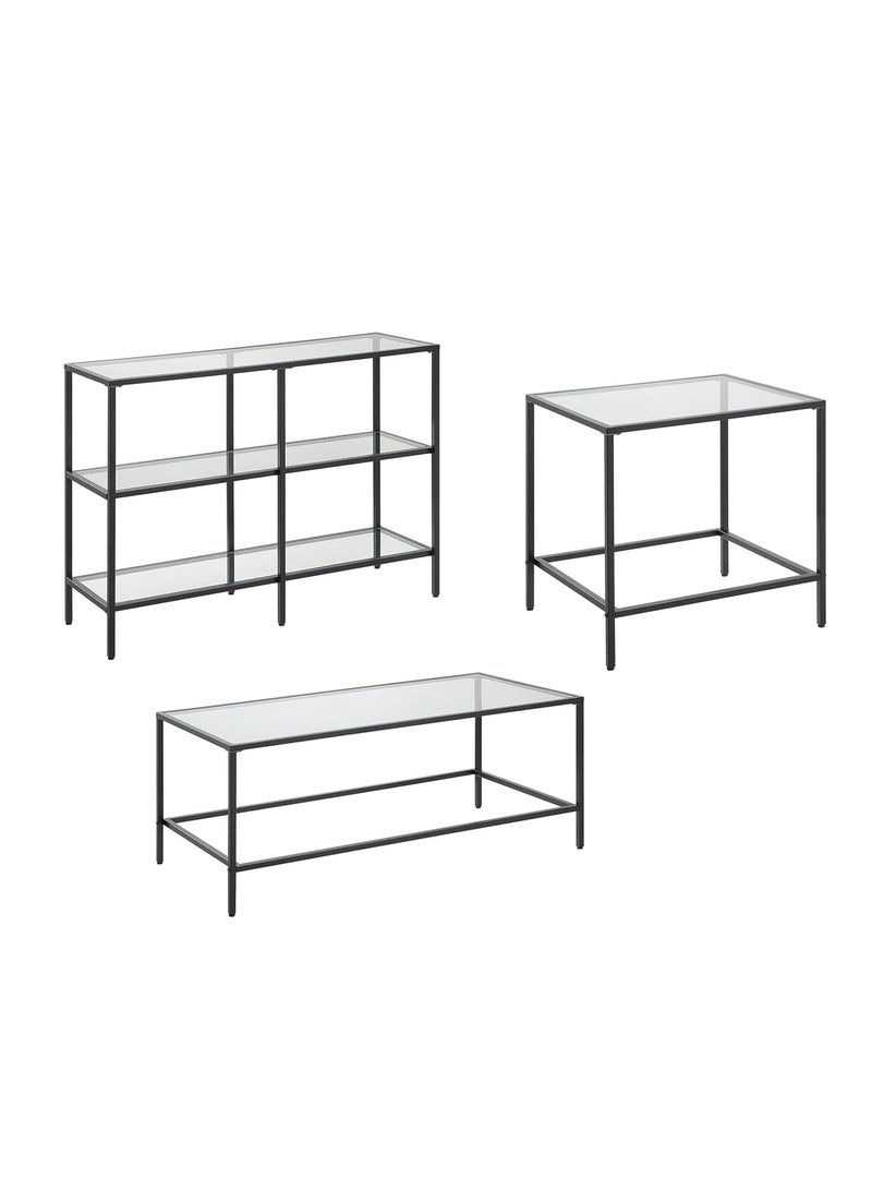 YINZUO Coffee and Console Table Glass and Metal Table Set – Console, Coffee, and Side Tables for Modern Living Spaces, Available Individually and Set - Image 1