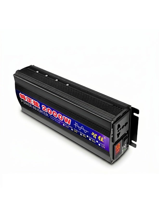 Pure Sine Wave Power Inverter 1000W Continuous / 2000W Peak DC 12V to AC 220V Car Converter with Universal Socket & Smart LED Display - Image 1