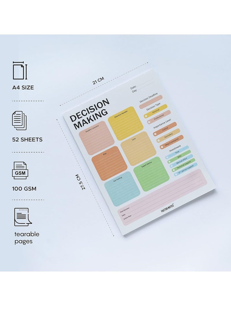 FACTOR NOTES - دفتر ملاحظات قابل للتمزيق بحجم A4 لاتخاذ القرارات، 52 ورقة - Image 1