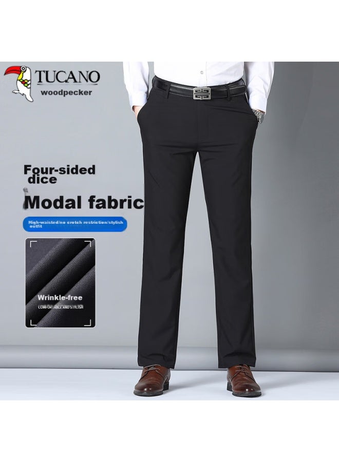 Tucano Tucano Casual Pants For Men, Modal Business Solid Color Versatile Loose Straight Slim Fit Simple Trousers Men's Clothing, Black, Size 32 - Image 3