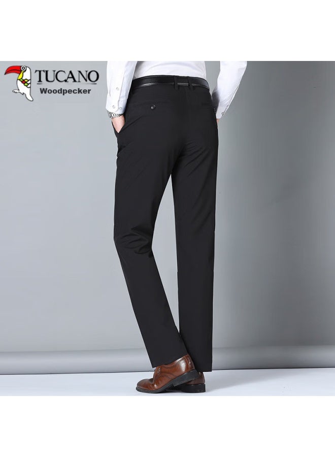 Tucano Tucano Casual Pants For Men, Modal Business Solid Color Versatile Loose Straight Slim Fit Simple Trousers Men's Clothing, Black, Size 32 - Image 5