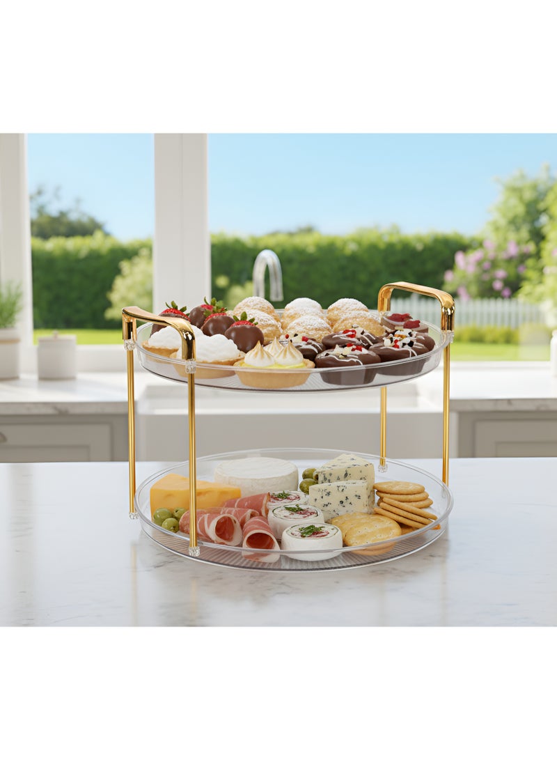 كوزي نست صواني تقديم الفاكهة متعددة الطبقات بمقابض ذهبية، أطباق طاولة مستديرة للديكور المنزلي للطعام، وحفلات الكيك، وحامل المعجنات، والكوكتيل، وتناول الطعام والقهوة - Image 1