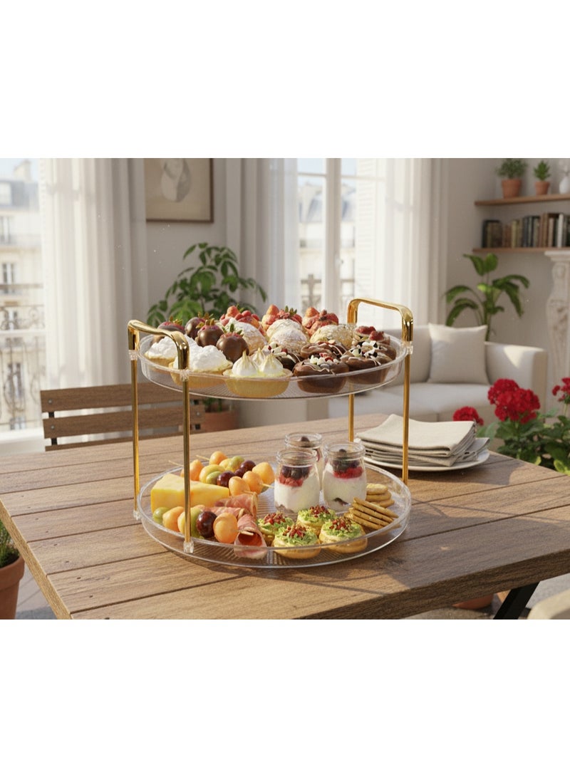 كوزي نست صواني تقديم الفاكهة متعددة الطبقات بمقابض ذهبية، أطباق طاولة مستديرة للديكور المنزلي للطعام، وحفلات الكيك، وحامل المعجنات، والكوكتيل، وتناول الطعام والقهوة - Image 2