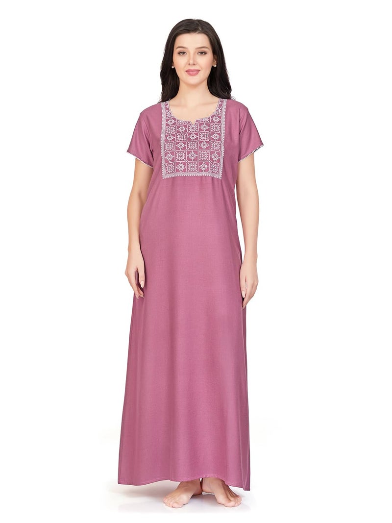 SAND DUNE Womens Straight Fit V-Neck Short Sleeves Nighty with Functional Pocket - Image 1