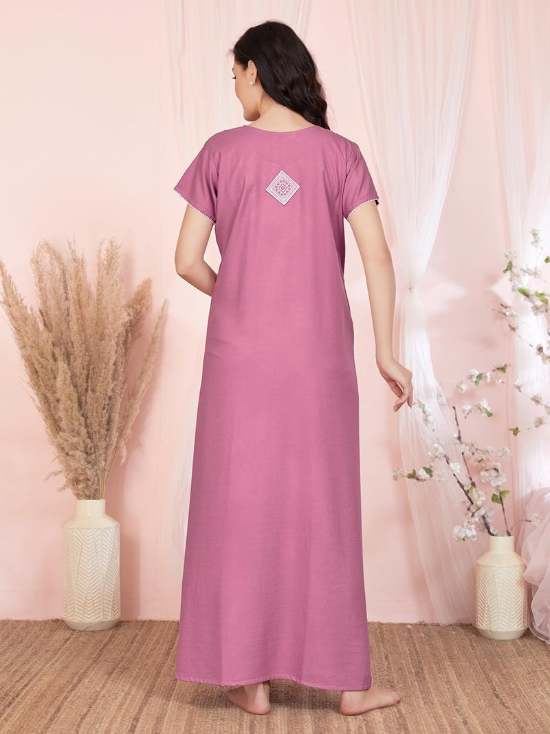 SAND DUNE Womens Straight Fit V-Neck Short Sleeves Nighty with Functional Pocket - Image 3