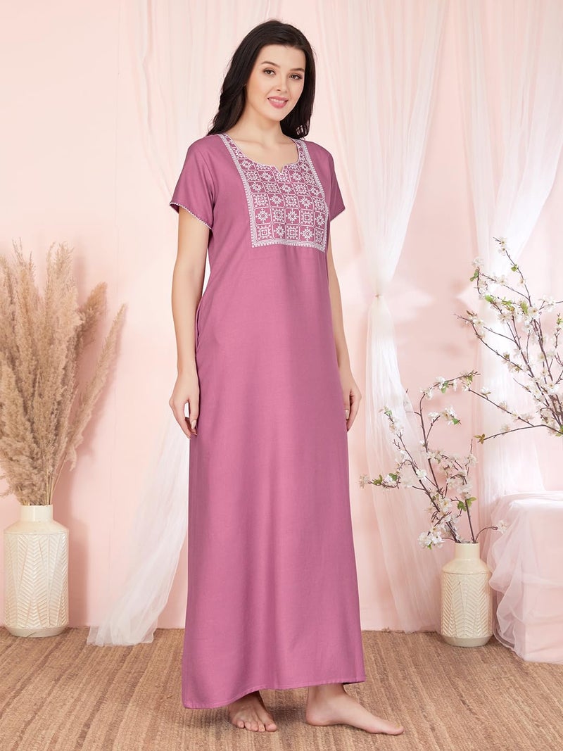 SAND DUNE Womens Straight Fit V-Neck Short Sleeves Nighty with Functional Pocket - Image 4