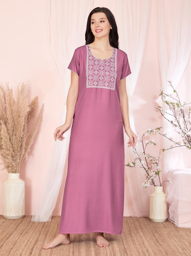 SAND DUNE Womens Straight Fit V-Neck Short Sleeves Nighty with Functional Pocket - Image 2