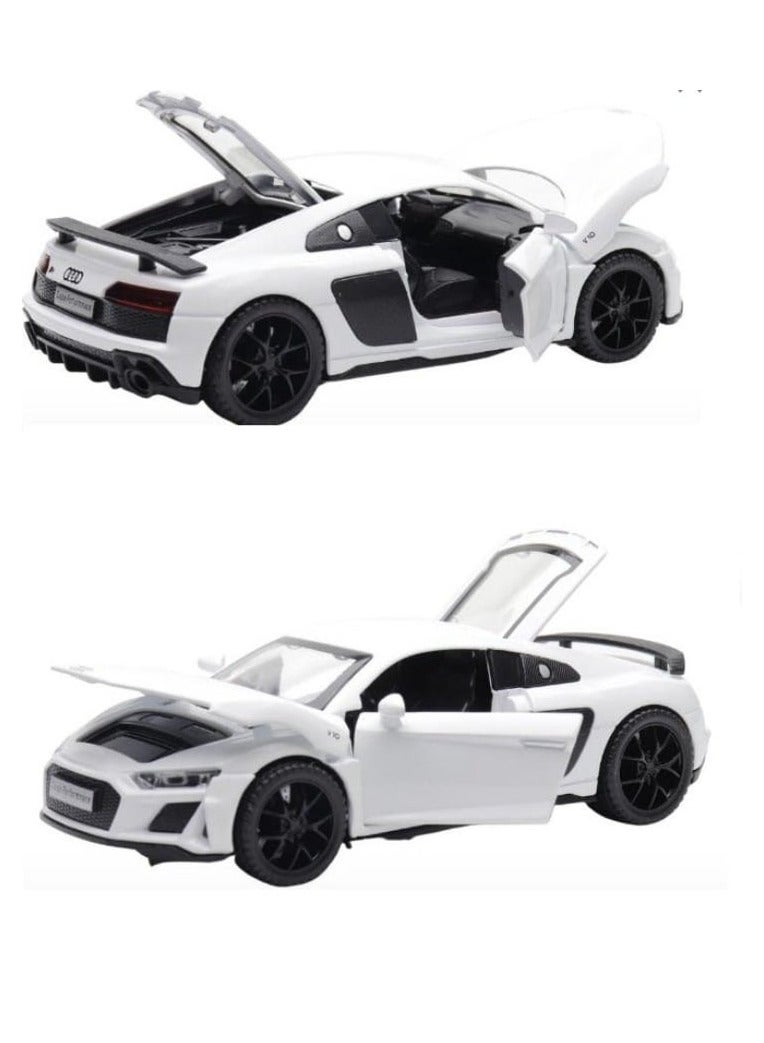 1:32 متوافق مع نموذج سيارة أودي R8 كوبيه، سيارة لعبة سحب للخلف من سبائك الزنك مع صوت وضوء للأطفال والكبار (أبيض) - Image 2