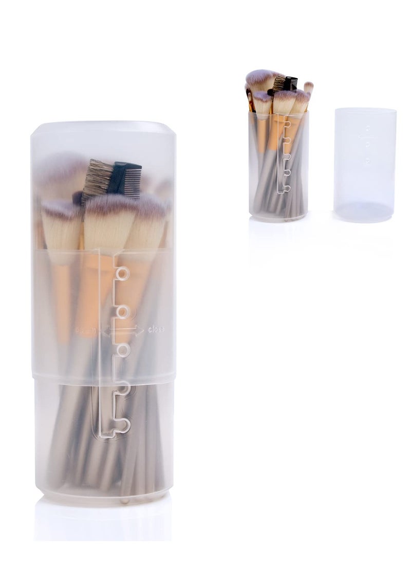 SOLARAE Makeup Brush Holder, Retractable Makeup Brush Storage Box Large Capacity Portable Vertical Makeup Brush Holder, Plastic Transparent Travel Makeup Brush Case Waterproof and Dustproof Makeup Brush Cup - Image 1