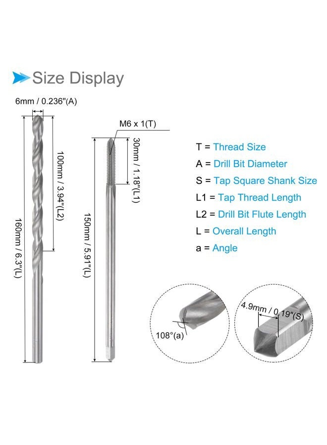 CoCud Tap and Drill Bit Set, M6 x 1 Thread 150mm Length Tap 6mm Drill Diameter, Metric Extra Long Machine Screw Tap & Twist Drill Kit - (Applications: for Threading Tapping), 1-Set - Image 2