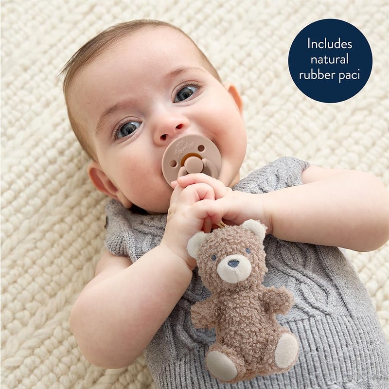 Itzy Ritzy Pacifier & Lovey Set - Natural Rubber Paci with Stuffed Animal Lovey - Detachable Plush Bear Pacifier Holder & Coordinating Natural Rubber Soother, Ideal for Ages 0-6 Months (Bear) - Image 2