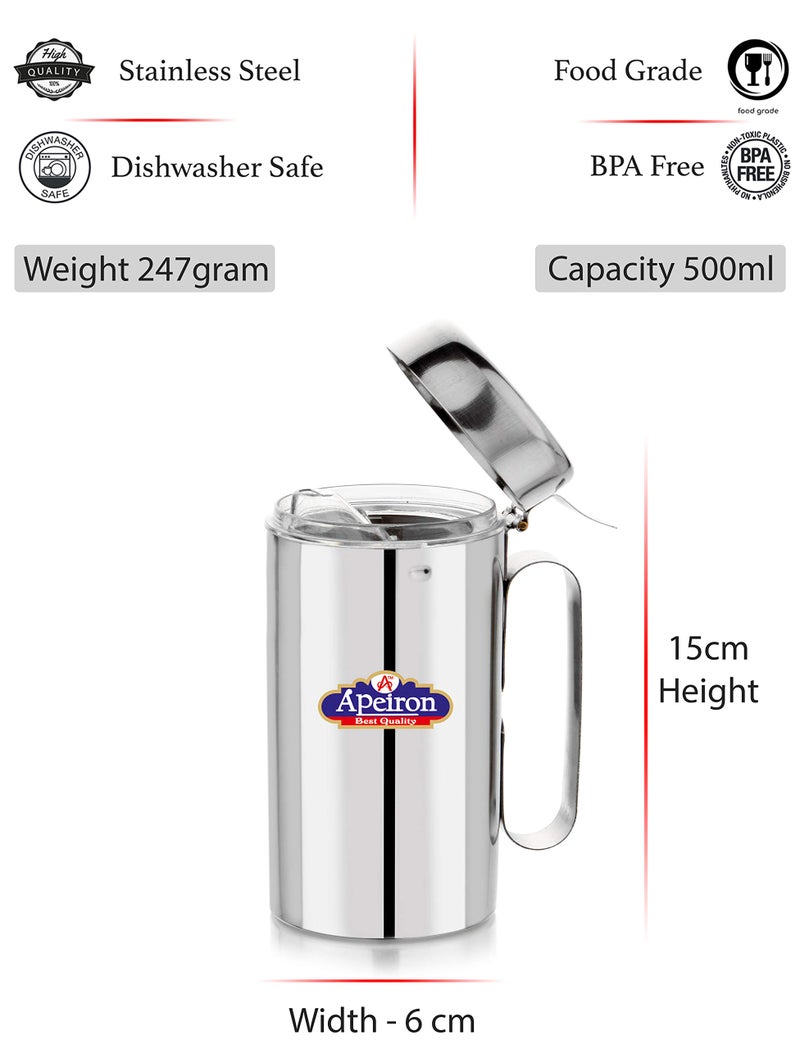 Apeiron Stainless Steel | Oil Dispenser | Transparent Nozzle | Cooking Oil Dispenser | Oil Stopper | Oil Pourer | Sliver | (500ml Pack of 1) - Image 2