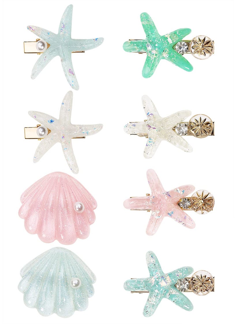 PENTA ANGEL Shell Starfish Hair Clips Set Penta Angel 8Pcs Artificial Pearl Acrylic Resin Hair Alligator Clips Headwear Styling Tool Accessories for Women Girls Beach Wedding Charming Style 