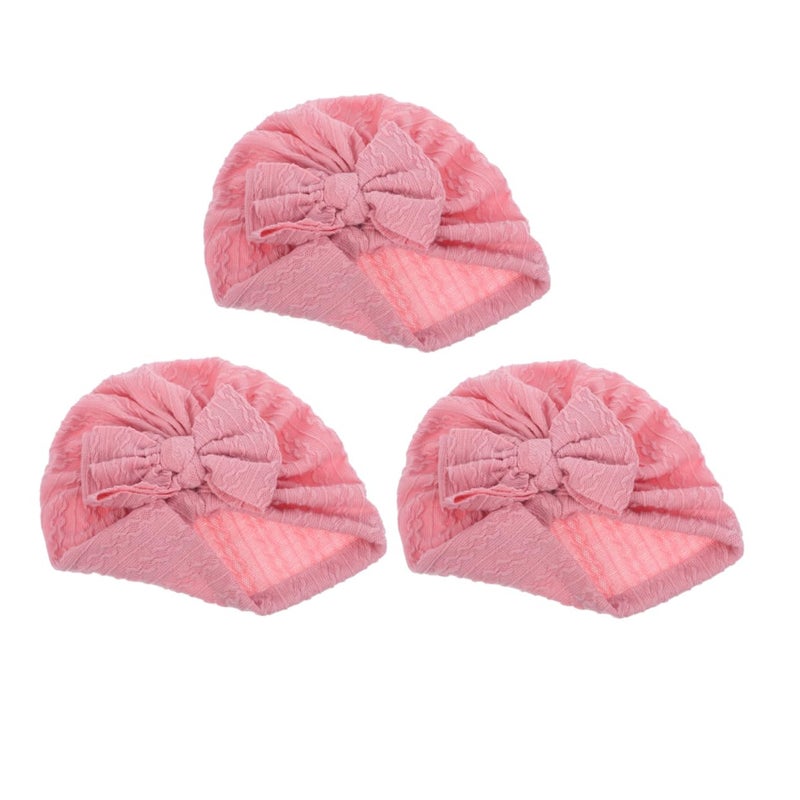 3Pcs Soft Stretchy Baby Beanie Hat With Bow Knot For Toddlers Girls Boys Pink - Image 2