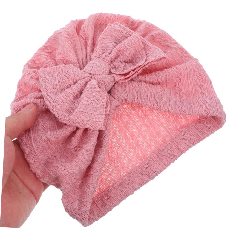3Pcs Soft Stretchy Baby Beanie Hat With Bow Knot For Toddlers Girls Boys Pink - Image 4