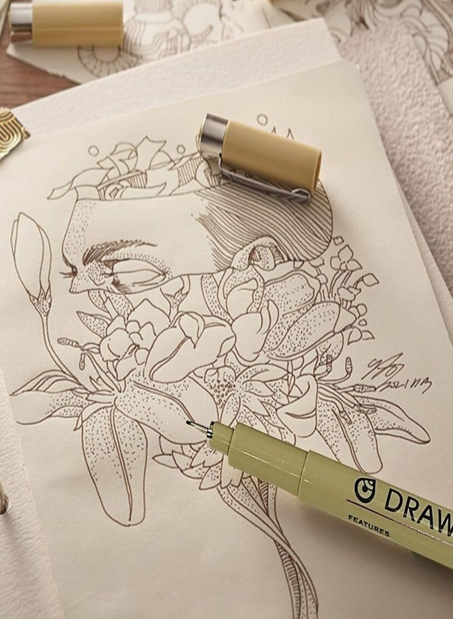 Dhrumino مجموعة أقلام رسم فنية سوداء دقيقة من درومينو، ١٢ قطعة، أقلام رسم فنية سوداء دقيقة للرسم والتوضيح الفني، أحجام متنوعة، أقلام حبر أرشيفية، رسم تخطيطي، رسم فني - Image 2