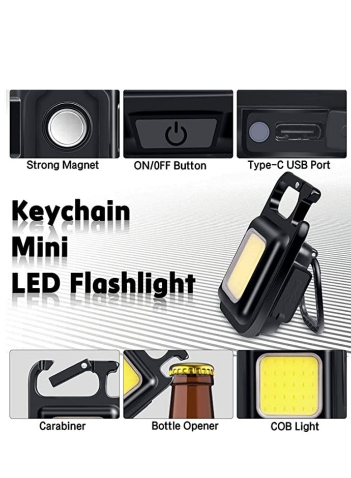 ELTRAZONE Small Flashlights, 800Lumens Bright Rechargeable Keychain Mini Flashlight 4 Light Modes Portable Pocket Light with Folding Bracket Bottle Opener and Magnet Base  - Image 4
