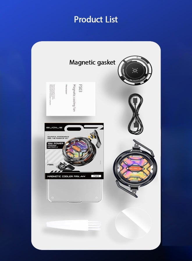 Guqile 15W Semiconductor Phone Cooler, 2-in-1 Magnetic & Clamp-On Radiator for Mobile Gaming & Live Streaming, Ultra-Quiet Cooling Fan for MagSafe iPhone 15/14/13/12 Pro Max, Android, & Tablets - Image 3