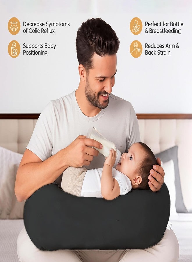 ADMIRAE 5in1 Baby Feeding Pillow with 100% Cotton Removable Cover | Breastfeeding & Bottle Feeding Support Cushion for Newborns & Moms | Nursing Pillow with Belt, Hoop & Utility Pocket - Grey Velvet - Image 5