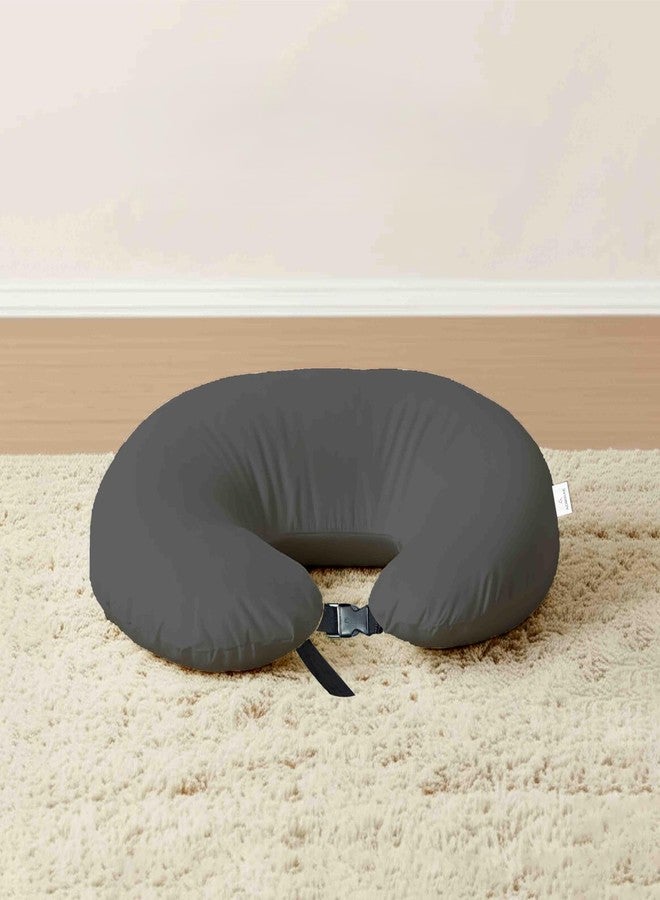 ADMIRAE 5in1 Baby Feeding Pillow with 100% Cotton Removable Cover | Breastfeeding & Bottle Feeding Support Cushion for Newborns & Moms | Nursing Pillow with Belt, Hoop & Utility Pocket - Grey Velvet - Image 1
