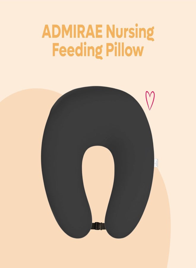 ADMIRAE 5in1 Baby Feeding Pillow with 100% Cotton Removable Cover | Breastfeeding & Bottle Feeding Support Cushion for Newborns & Moms | Nursing Pillow with Belt, Hoop & Utility Pocket - Grey Velvet - Image 4