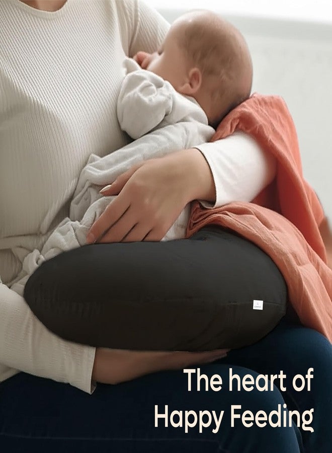 ADMIRAE 5in1 Baby Feeding Pillow with 100% Cotton Removable Cover | Breastfeeding & Bottle Feeding Support Cushion for Newborns & Moms | Nursing Pillow with Belt, Hoop & Utility Pocket - Grey Velvet - Image 3