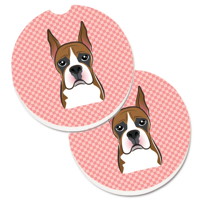 Caroline's Treasures ""Caroline's Treasures Checkerboard Pink Boxer Set of 2 Cup Holder Car Coasters BB1223CARC  2.56  Multicolor""