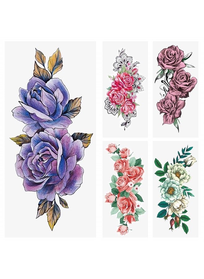Glaryyears Temporary Tattoos for Women Female, 18-Pack Large Big Fake Tattoos, Long-lasting Flower Tattoos, Floral Design Variety Pack Realistic Tattoos 3D, Sexy for Body Arm Chest Shoulder Thigh