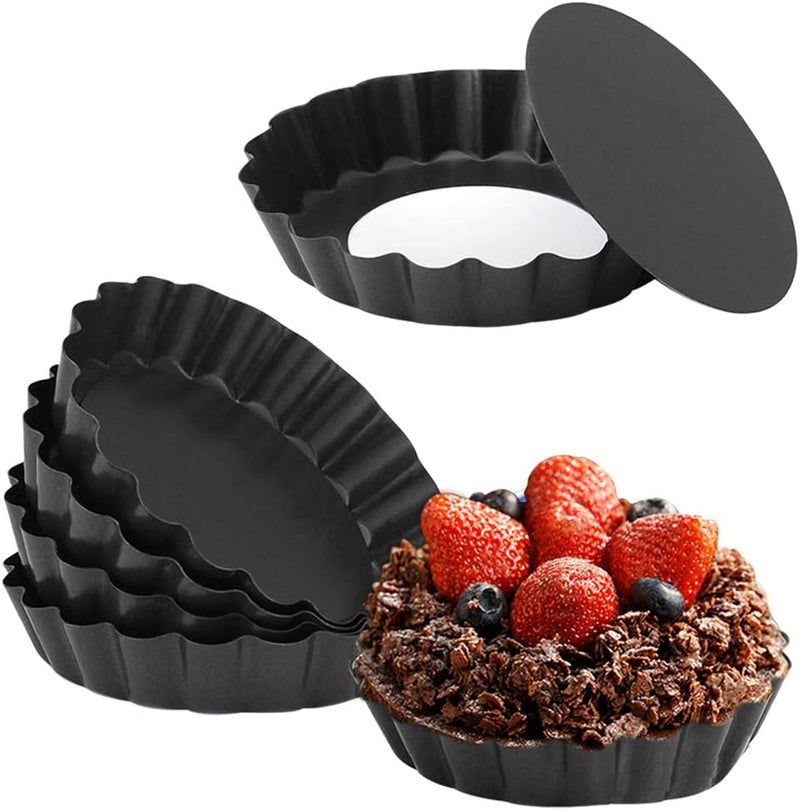Cyimi Mini Tart Pan Set of 6, Non-Stick 4 Inch Quiche Pan, Removable Bottom Tart Pan for Pies, Quiche Bakeware, Cheese Cakes, Desserts and more - Image 1