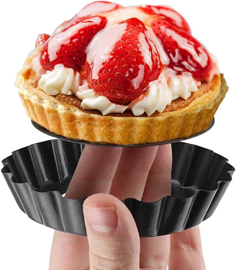 Cyimi Mini Tart Pan Set of 6, Non-Stick 4 Inch Quiche Pan, Removable Bottom Tart Pan for Pies, Quiche Bakeware, Cheese Cakes, Desserts and more - Image 3
