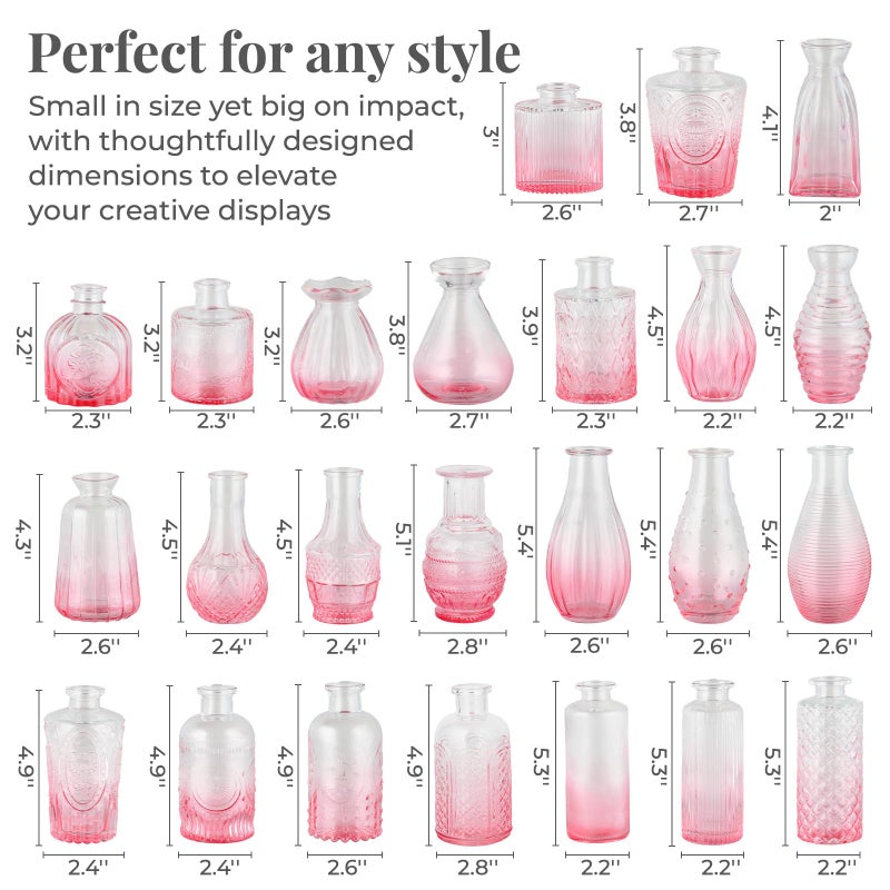 BEAHOT 24 Pack Pink Flower Vase in Bulk,Mini Vintage Glass Bud Vases for Centerpieces,Wedding Decor,Party & Home Decaration,Mother's Day (Pink-Gradient) - Image 2