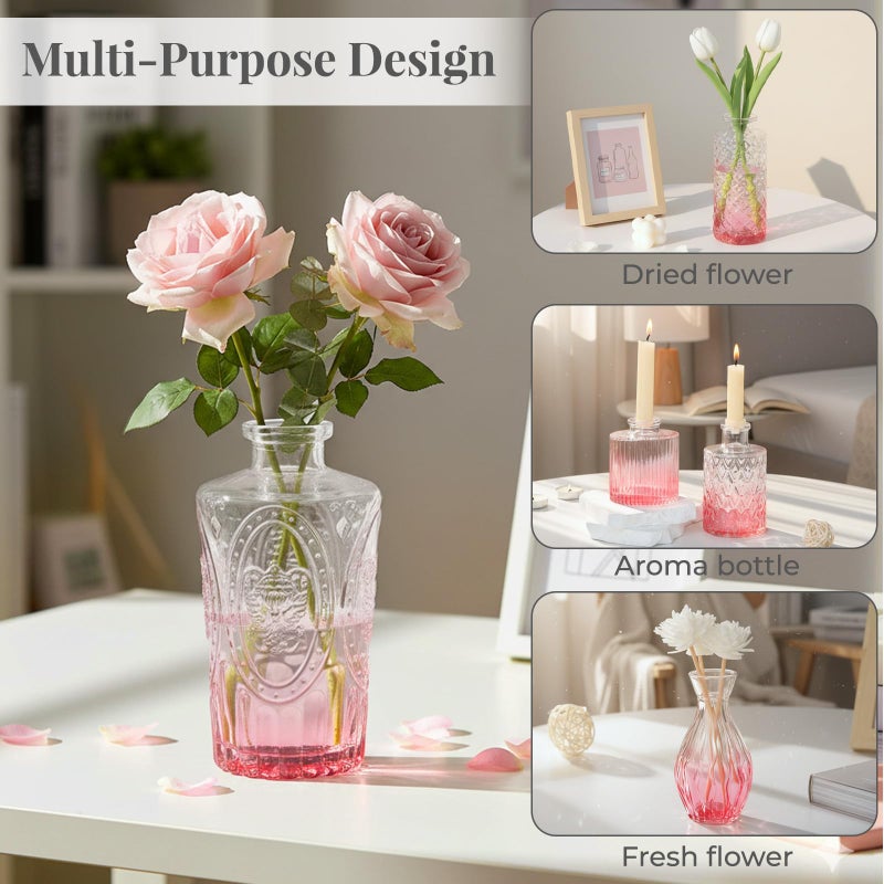 BEAHOT 24 Pack Pink Flower Vase in Bulk,Mini Vintage Glass Bud Vases for Centerpieces,Wedding Decor,Party & Home Decaration,Mother's Day (Pink-Gradient) - Image 3