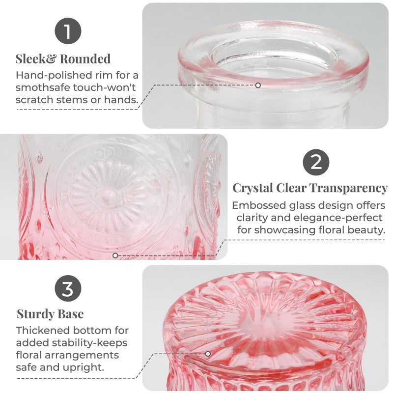 BEAHOT 24 Pack Pink Flower Vase in Bulk,Mini Vintage Glass Bud Vases for Centerpieces,Wedding Decor,Party & Home Decaration,Mother's Day (Pink-Gradient) - Image 5