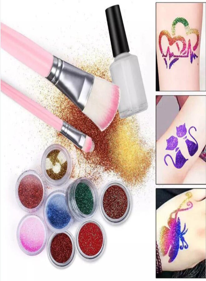 Glitter Powder Kit 30 Bottles Fine Glitter Powder Pigment Luminous with Glue Brushes Stencils for Tattoo Body Art Party Makeup Face & Nail Art Temporary Tattoo Powder Cosmetic Loose Glitter Set - Image 4